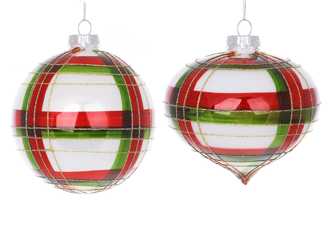 Ялинкова прикраса Куля і Цибуля 10см, 2 дизайну, колір - червоний із зеленим