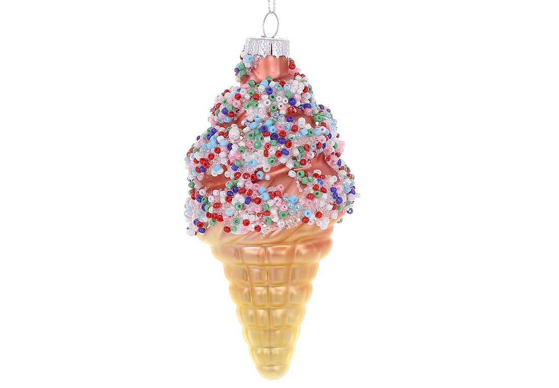 Ялинкова прикраса Морозиво з декором із бісеру 12см