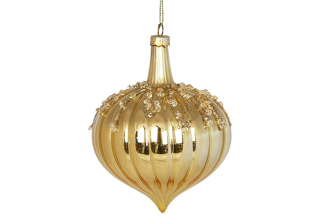 Ялинкова прикраса Цибуля з декором зі страз та гліттера 10см, колір - золото