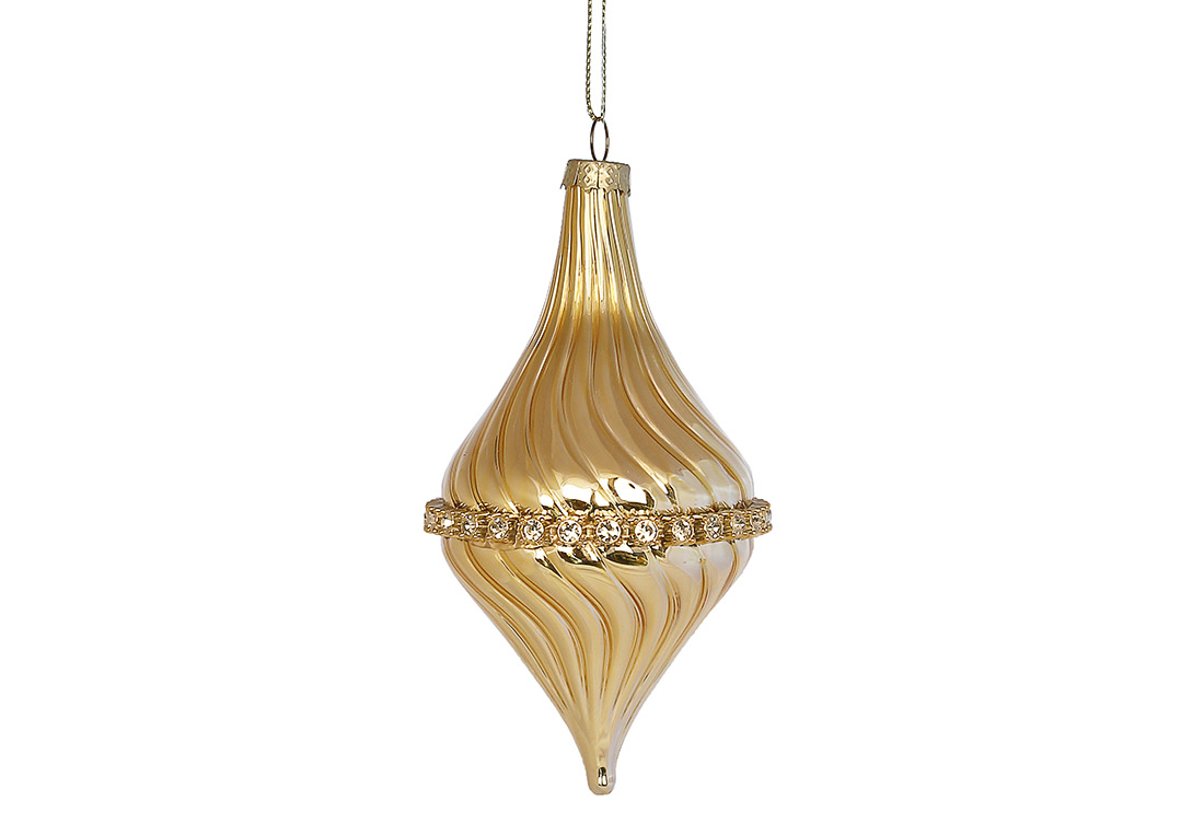 Ялинкова прикраса кручений форми з декором зі страз 14см, колір - золото