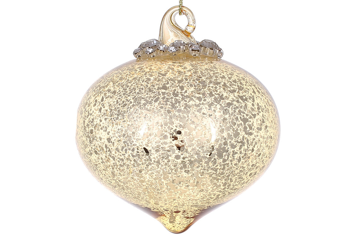 Ялинкова прикраса Цибуля з декором зі страз 8см, колір - золото антик