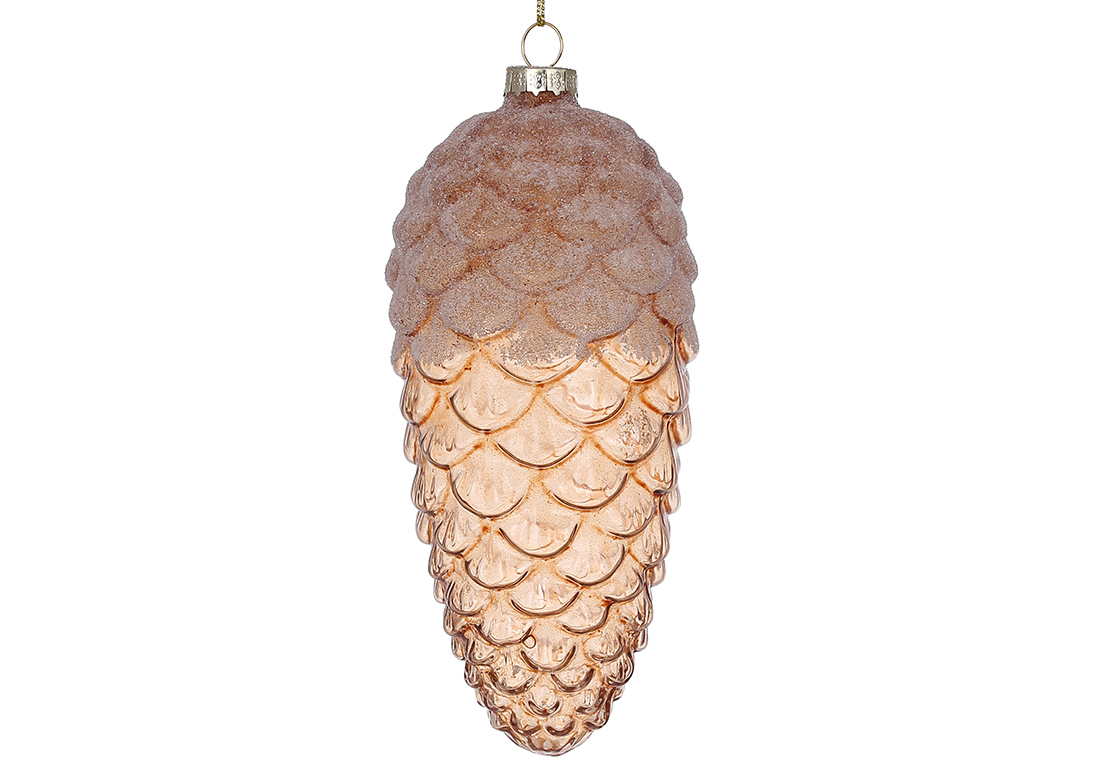 Ялинкова прикраса Шишка з присипкою цукор 14см, колір - світло-коричневий