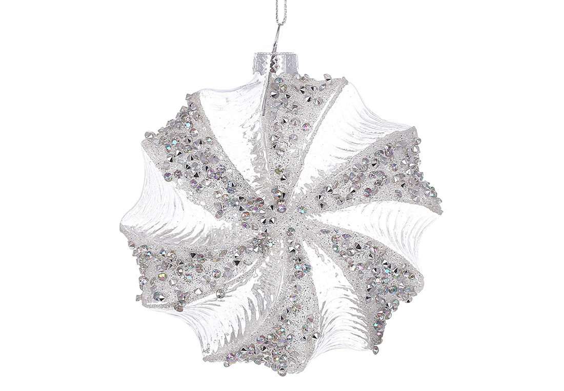 Ялинкова фігурна прикраса з декором зі страз та срібним гліттером 10см