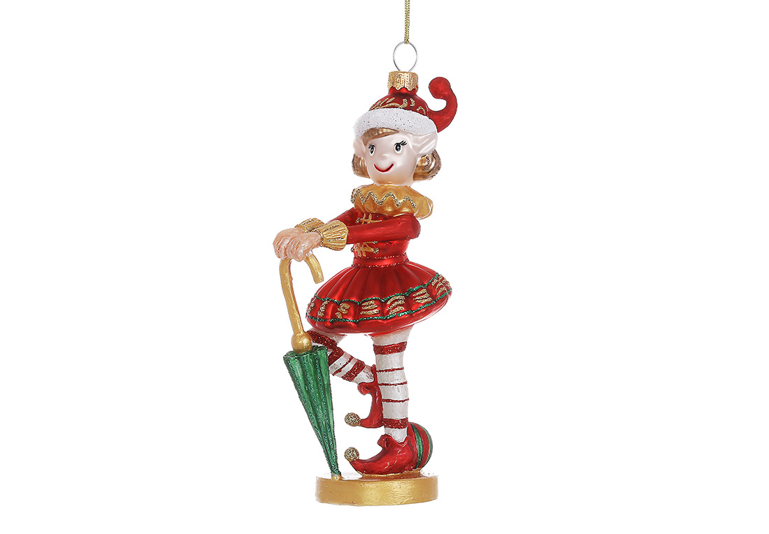 Ялинкова фігурна прикраса зі скла Дівчинка з парасолькою, 15.5см