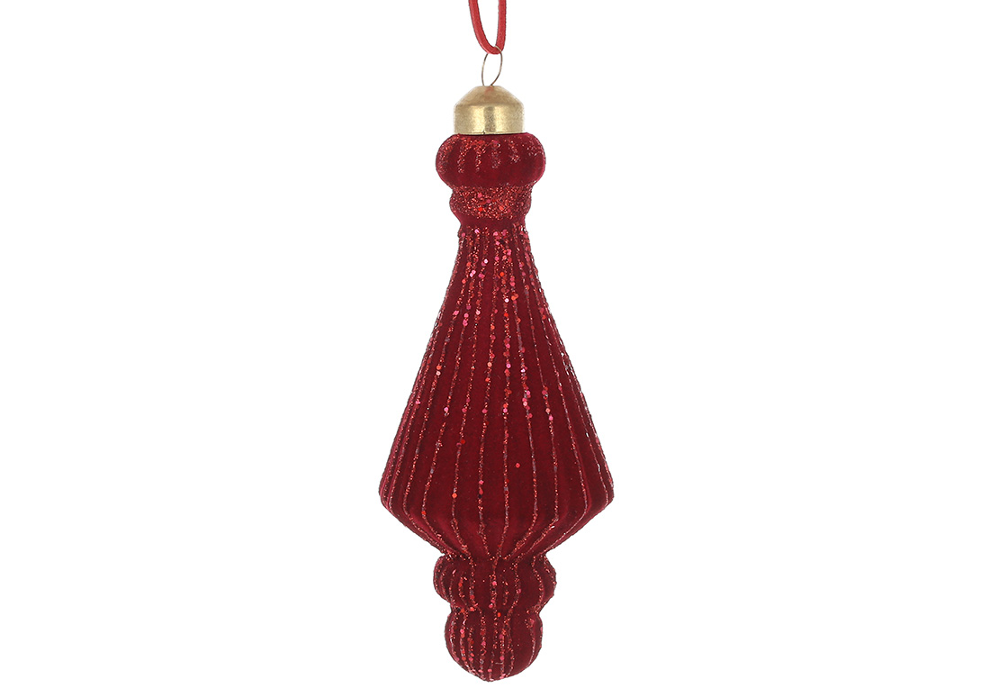 Ялинкова прикраса рельєфної форми з оксамитовим покриттям та гліттерним декором 6*15см, колір - бордовий