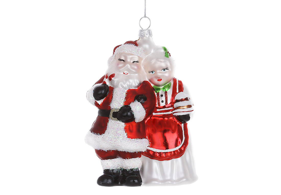 Ялинкова фігурна прикраса зі скла Містер і Місіс Клаус 12.5см
