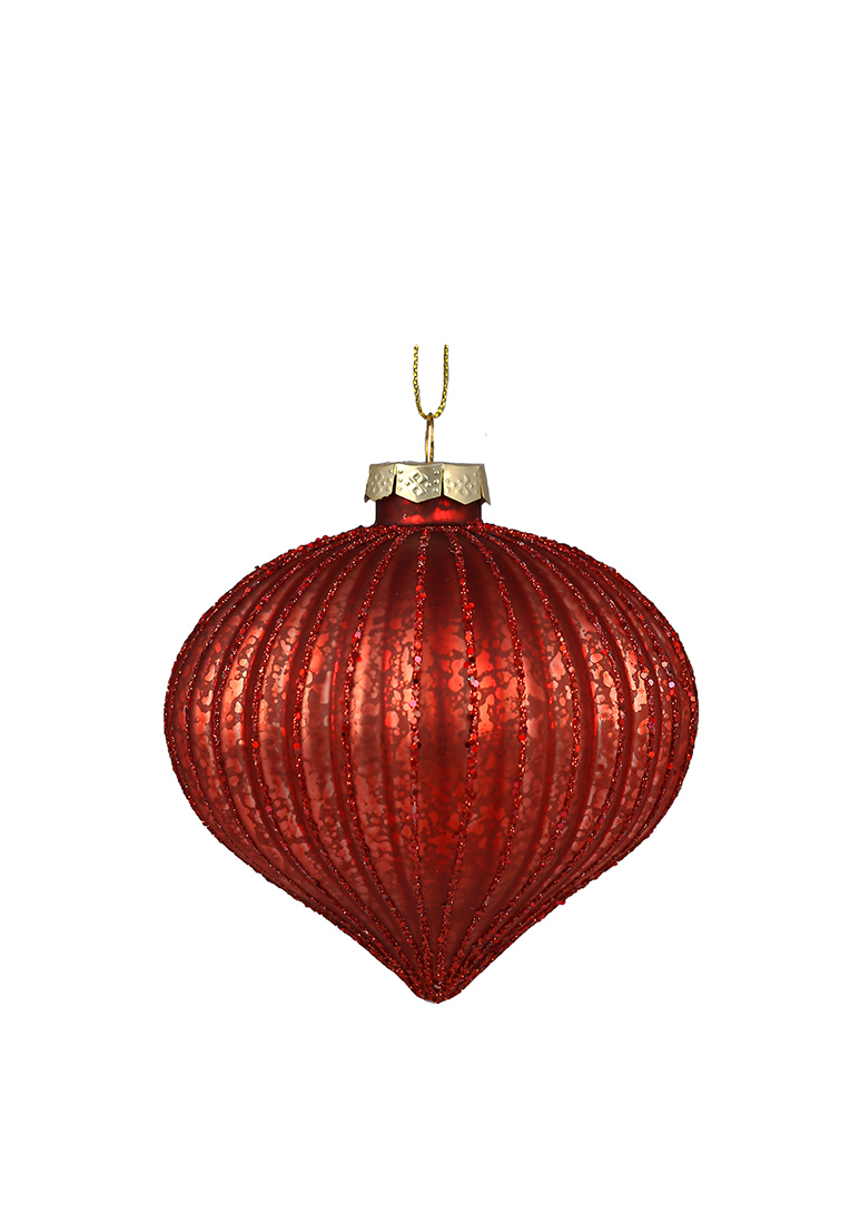 Ялинкова прикраса Цибуля 10см, колір - антик червоний з гліттером