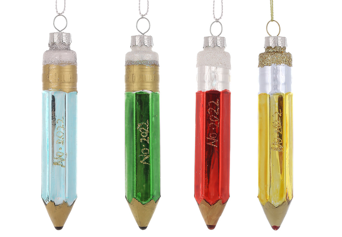 Ялинкова прикраса зі скла Олівці, 10см, 4 дизайну