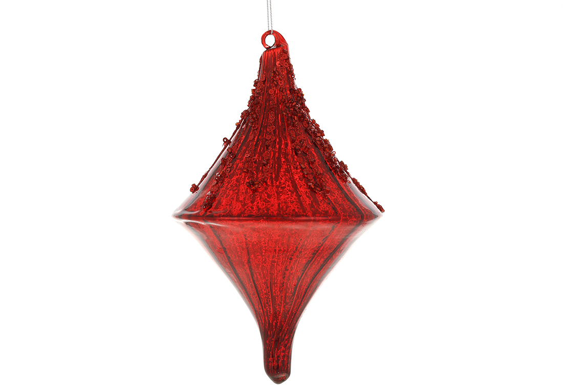 Ялинкова прикраса рельєфної форми з декором з намистин 20см, колір - бургунді