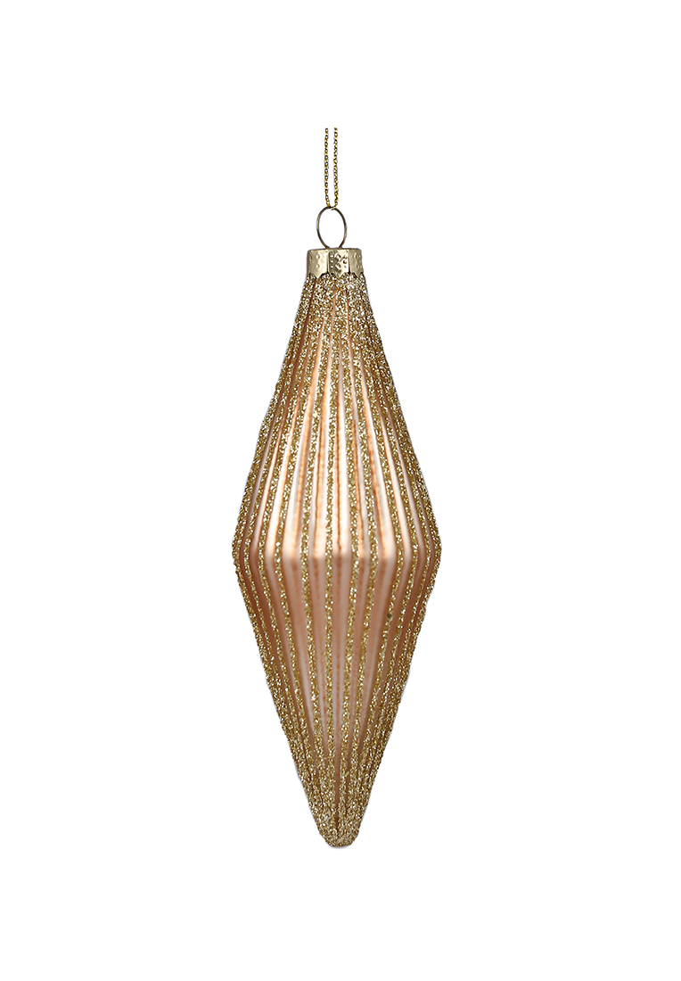 Ялинкова прикраса рельєфної форми з матовим покриттям та глітерним декором 14см, колір - золото