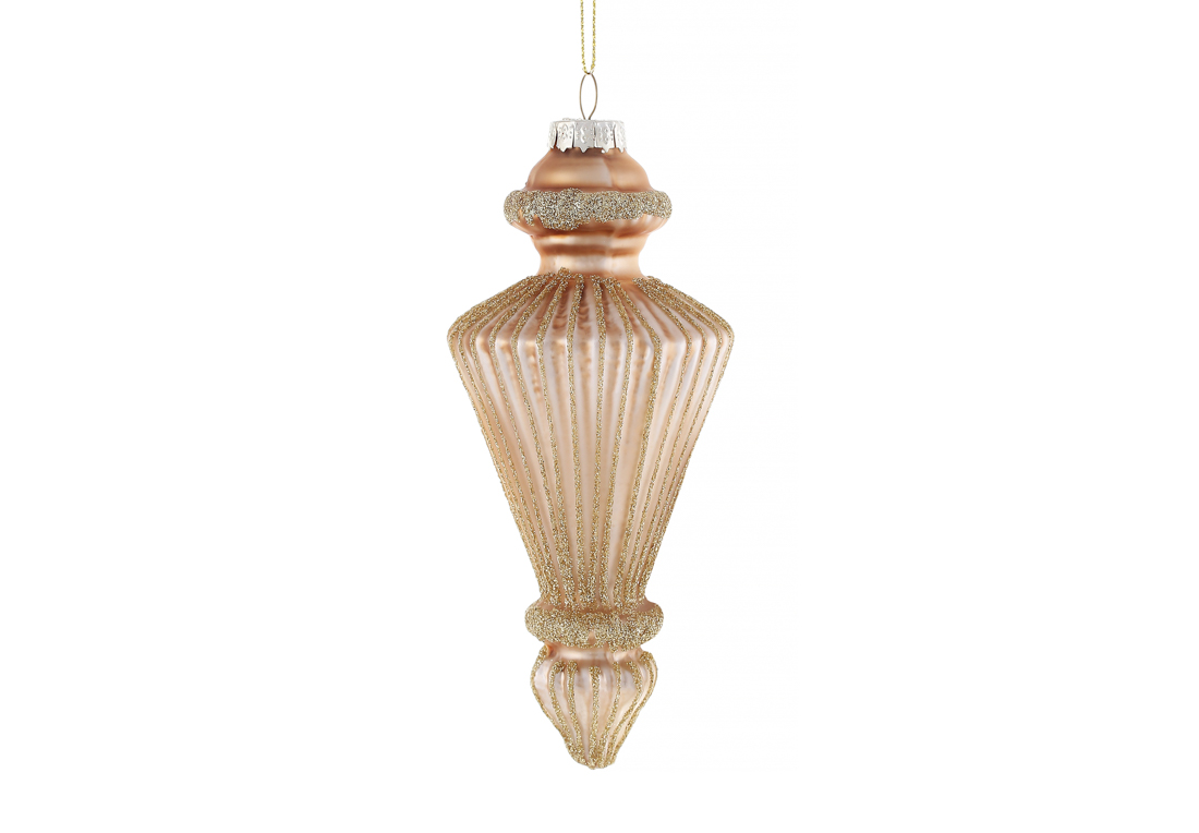 Ялинкова прикраса рельєфної форми з матовим покриттям та глітерним декором 14см, колір - золото