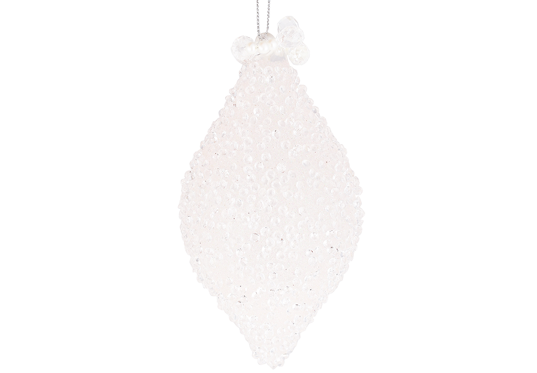 Ялинкова прикраса Бурулька з цукровим покриттям з кристалами та перлами 15см, колір - ніжно-рожевий