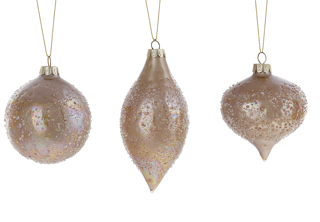 Ялинкова прикраса куля, олива, цибуля в асортименті, 3 види, колір - темне золото