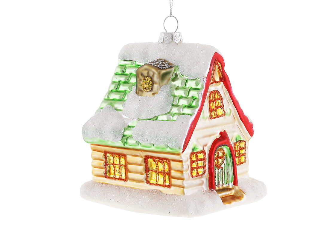 Фігурна ялинкова прикраса зі скла Будиночок, 11см