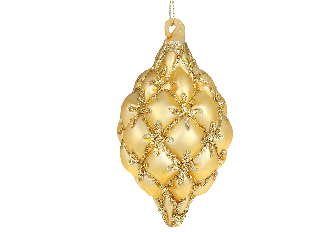 Ялинкова прикраса 6.5*13см, колір - матове золото з гліттером.