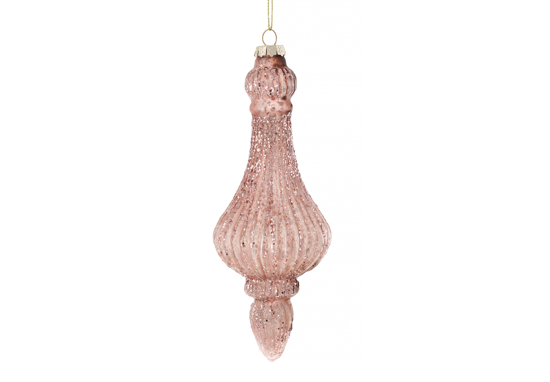 Ялинкова фігурна прикраса зі скла 6.5*17см, колір - рожевий антик.