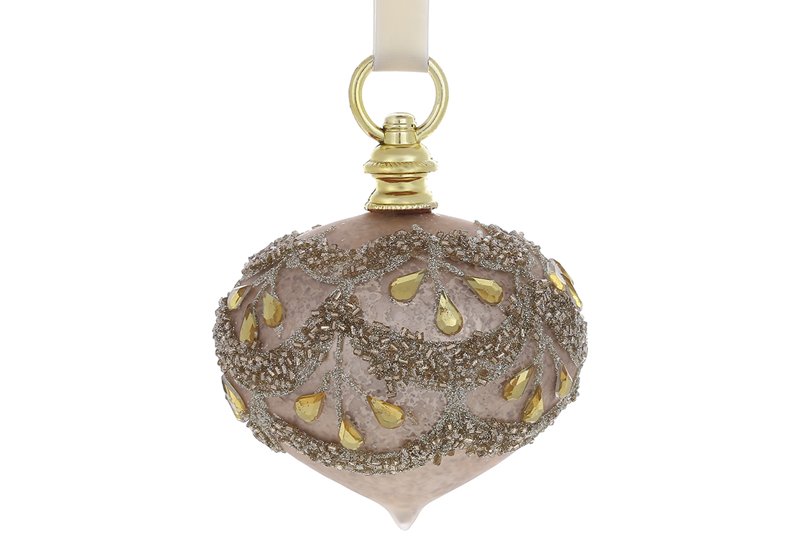 Ялинкова прикраса у формі цибулини зі стразами 10см, колір - антик золото