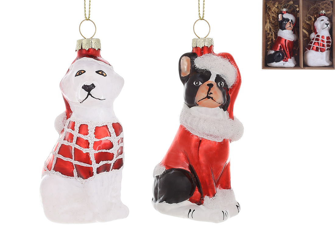 Набір (2шт) фігурних ялинкових прикрас зі скла Собачки 8см, 2 дизайну