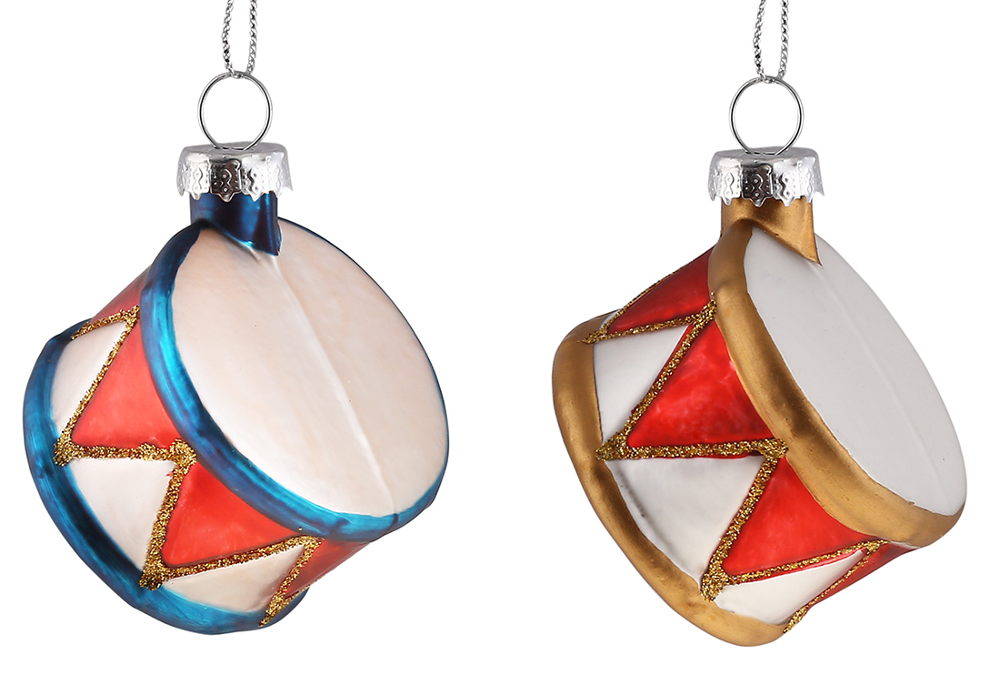 Ялинкова прикраса зі скла Барабан 6,5см, 2 дизайну