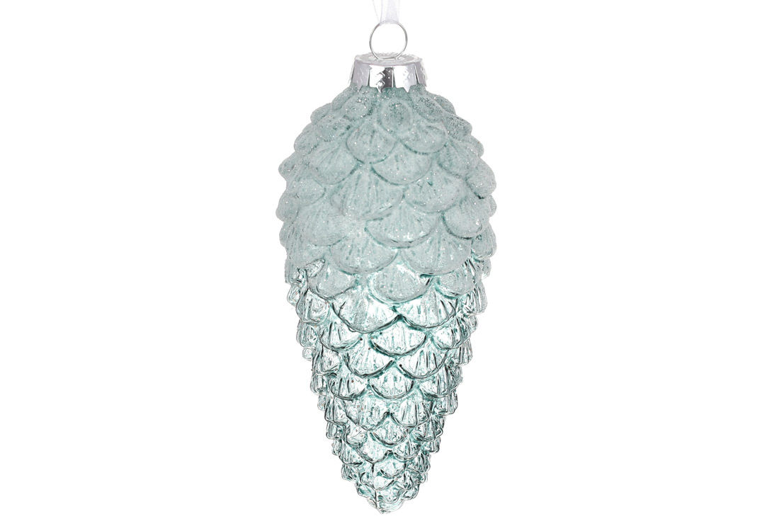 Ялинкова прикраса Шишка з декором із гліттера 14см, колір - крижаний м'ятний