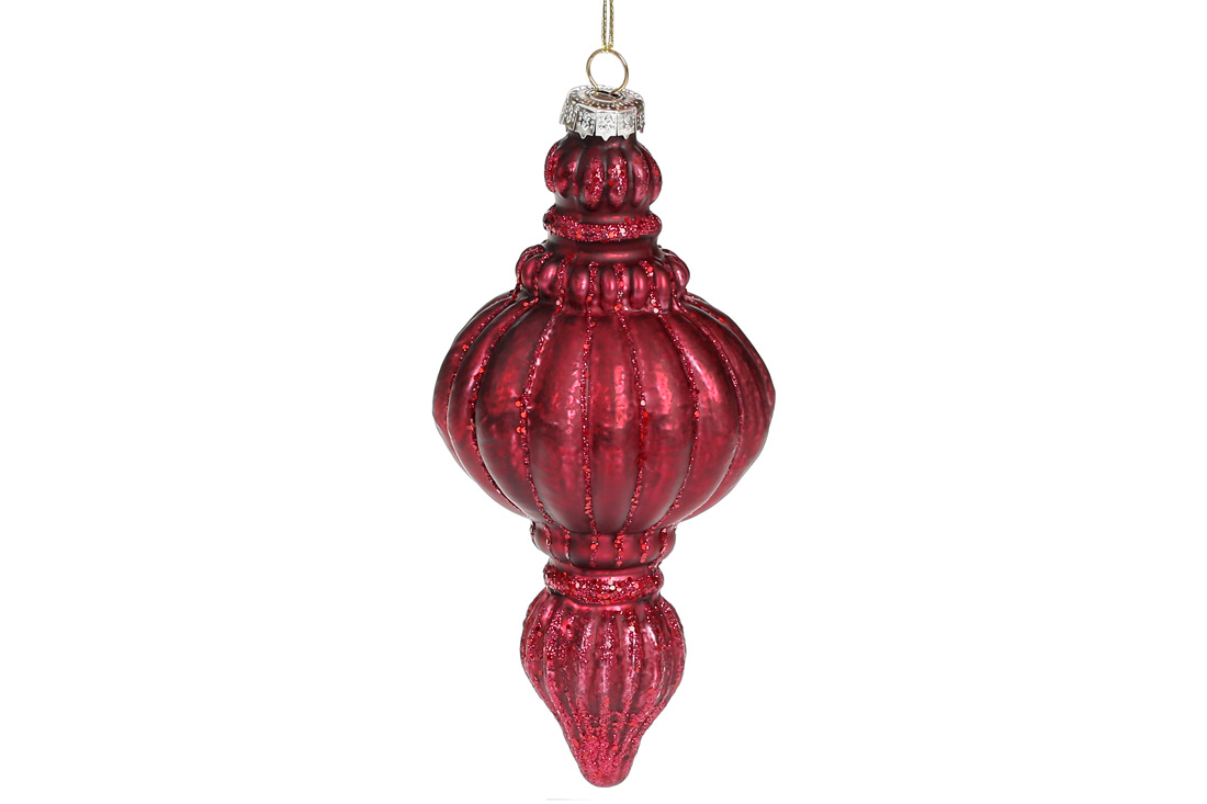 Ялинкова фігурна прикраса декором з гліттера, 15см, колір - бордо антик