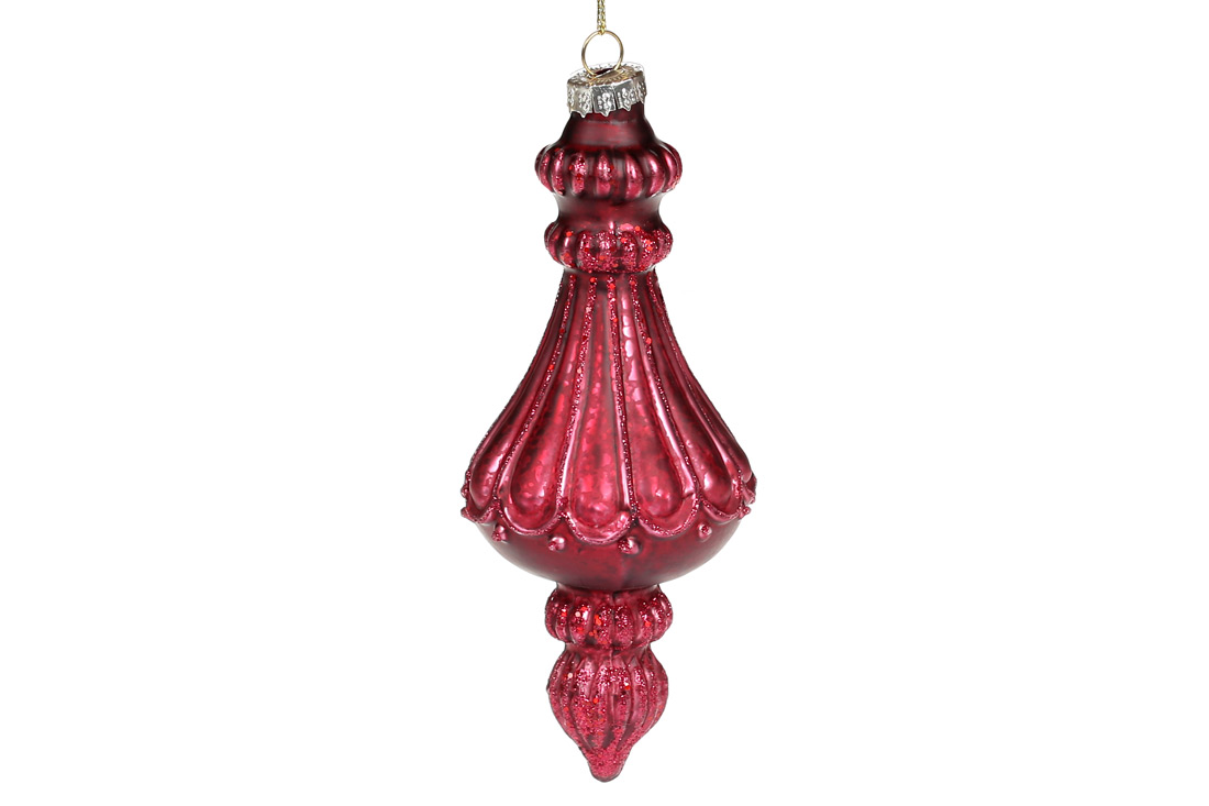 Ялинкова фігурна прикраса декором з гліттера, 16см, колір - бордо антик