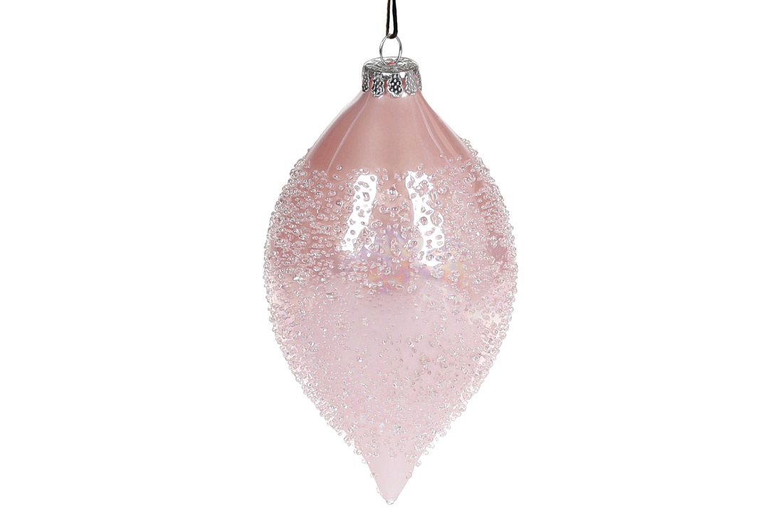 Ялинкова прикраса з покриттям лід, 15см, колір - рожевий перламутр