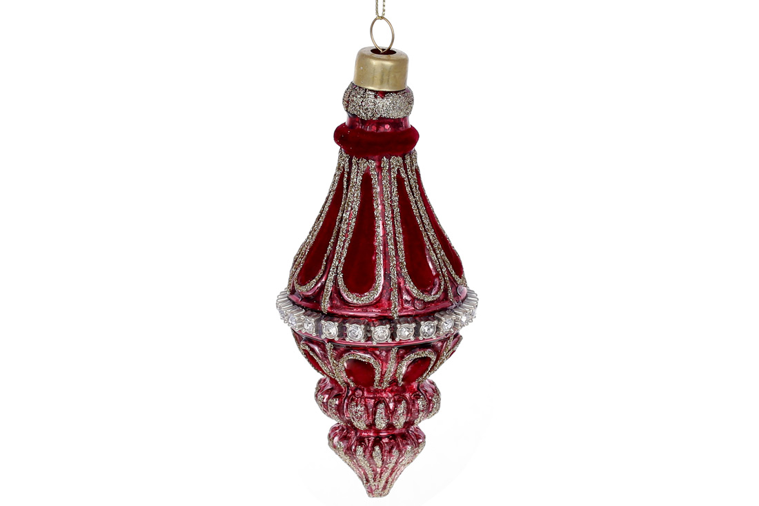 Ялинкова прикраса з оксамитовими вставками та декором зі страз, 14.4см, колір - бордо