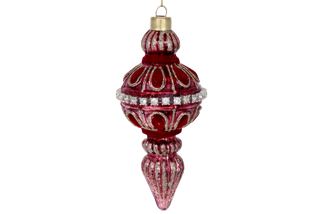 Ялинкова прикраса з оксамитовими вставками та декором зі страз, 15см, колір - бордо