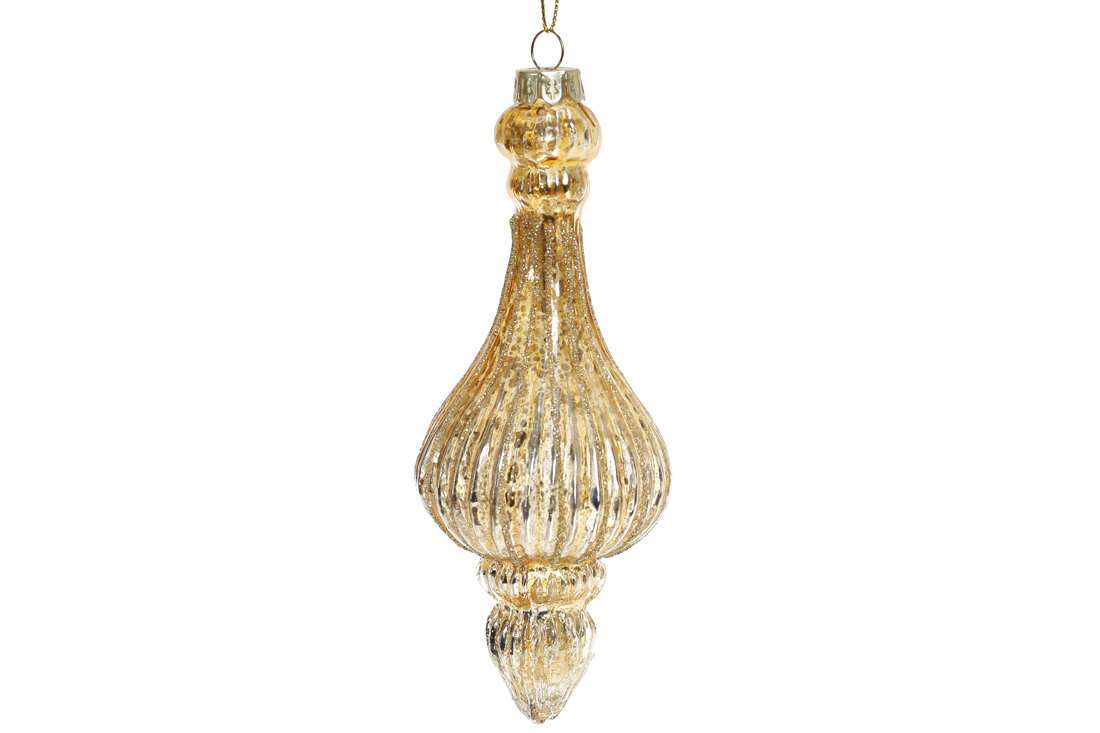 Ялинкова прикраса з гліттером 16.3см, колір - золото антик.