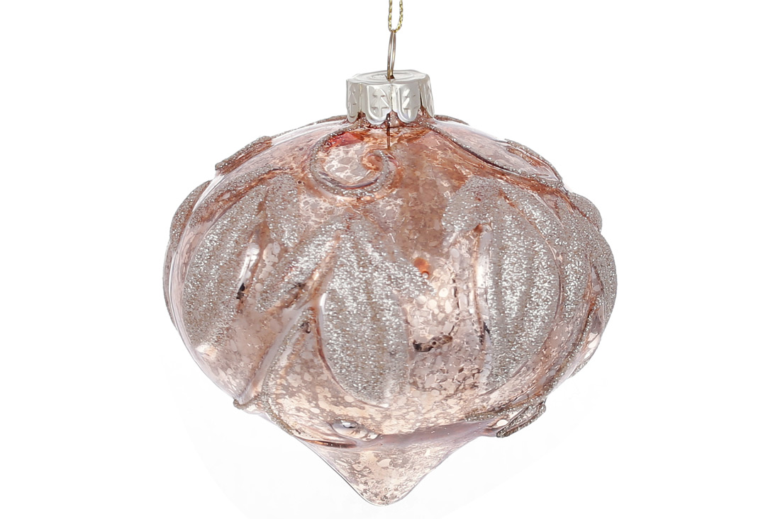 Ялинкова прикраса з гліттерним декором 10см, колір - карамель антик