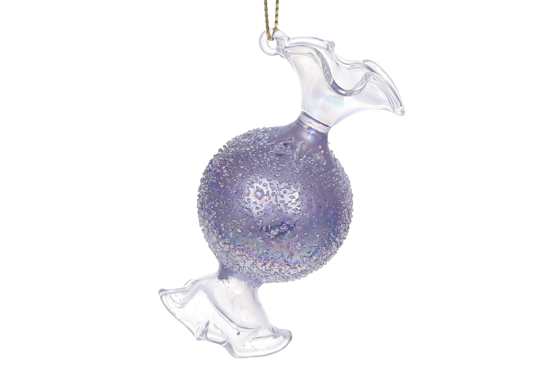 Ялинкова прикраса з покриттям "лід" Цукерка 8.2см, колір - бузковий діамант