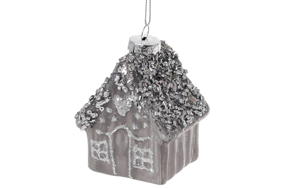 Ялинкова прикраса Будиночок, 10см, колір - срібний