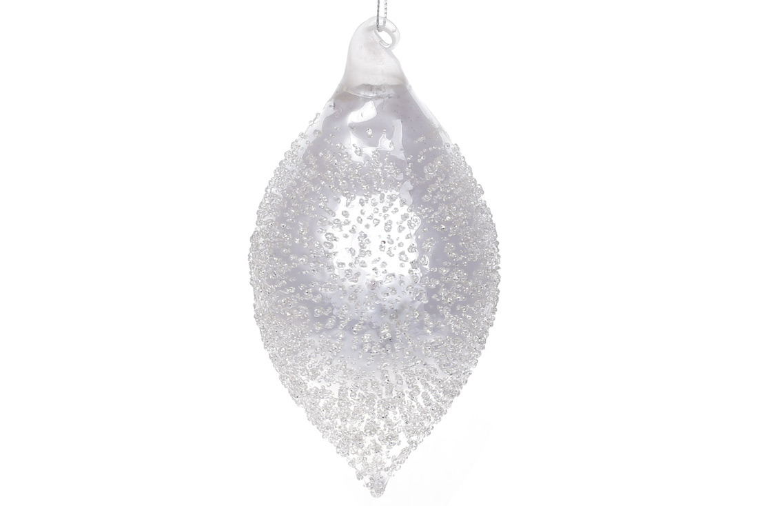 Ялинкова прикраса з покриттям "лід" та декором зі страз 16см, колір - срібло