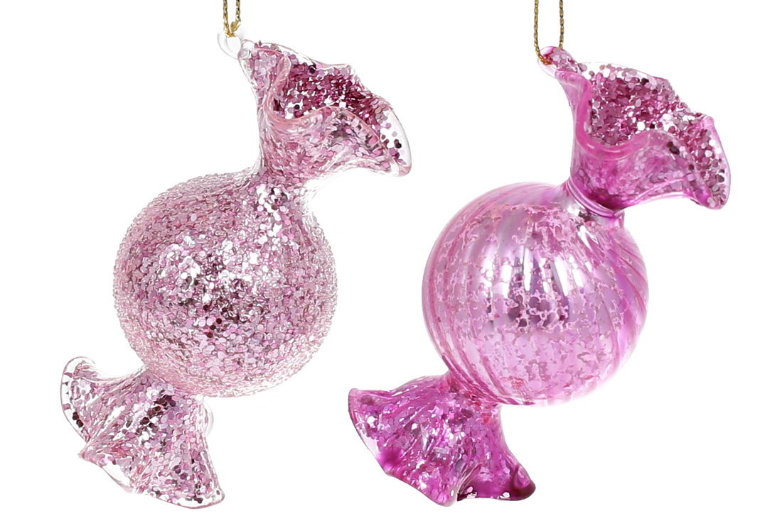 Ялинкова прикраса Цукерка, 8,5см, 2 дизайни покриття - глянець і лід, колір - рожевий антик