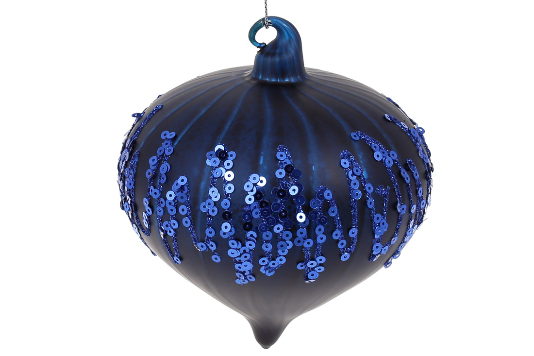 Ялинкова прикраса з матовим покриттям і візерунком з паєток, 10см, колір - індиго