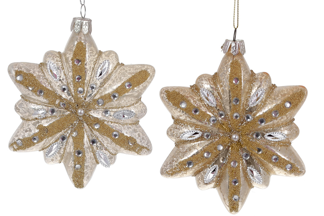 Ялинкова фігурна прикраса з декором зі страз 11см, колір - шампань