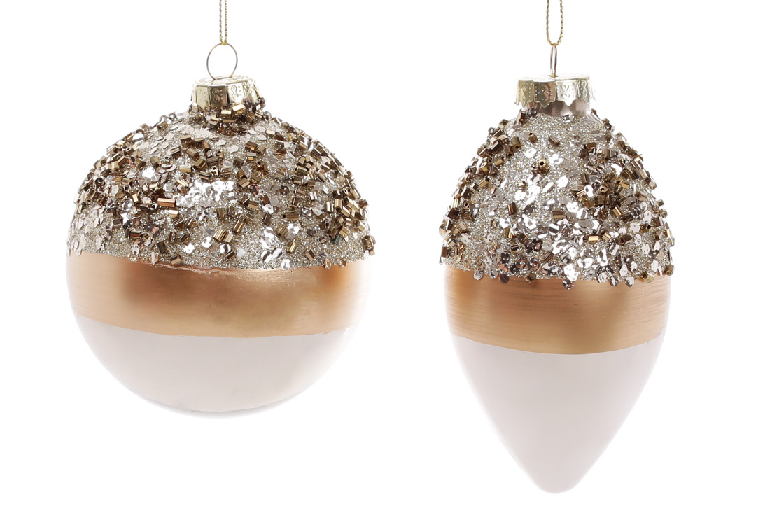 Ялинкова прикраса з декором, 8см, 2 дизайни, колір - латте