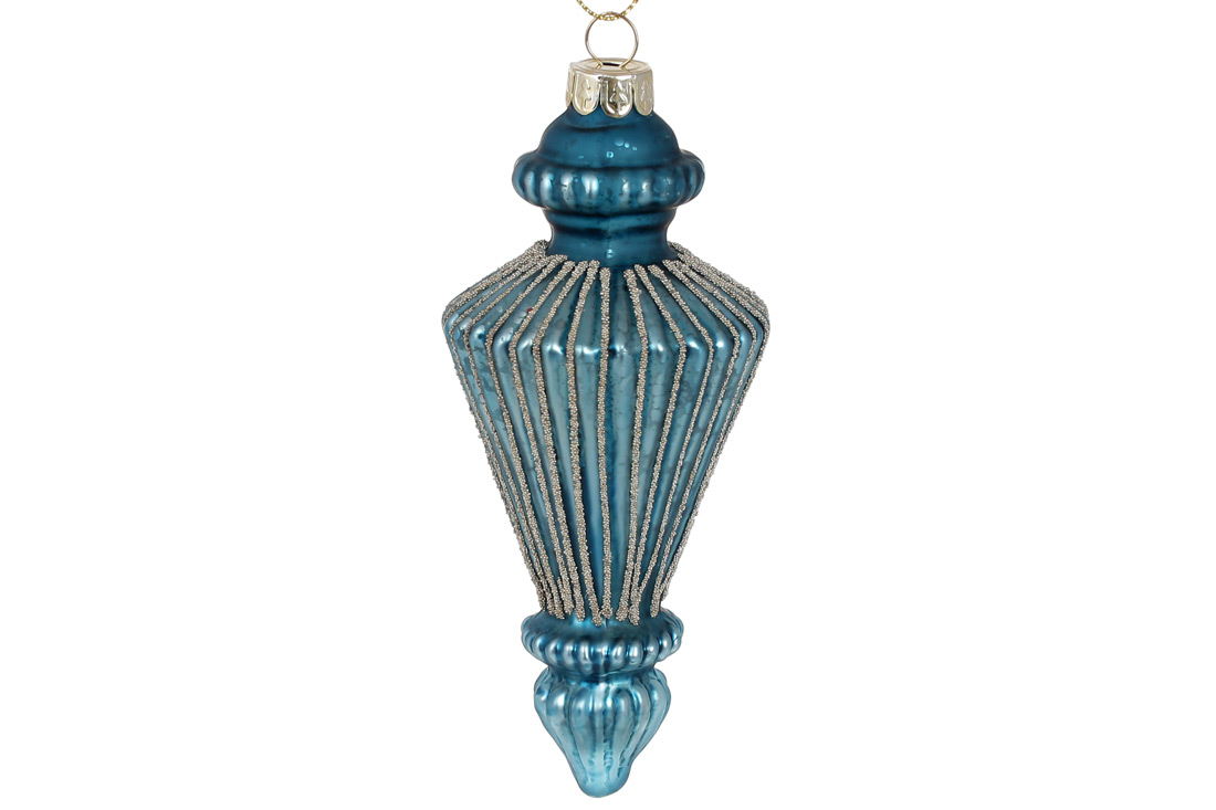 Ялинкова прикраса рельєфної форми 14см з гліттером, колір - блакитний антик