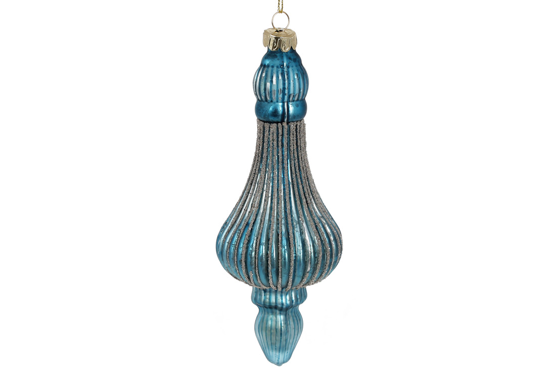 Ялинкова прикраса рельєфної форми 17см з гліттером, колір - блакитний антик.