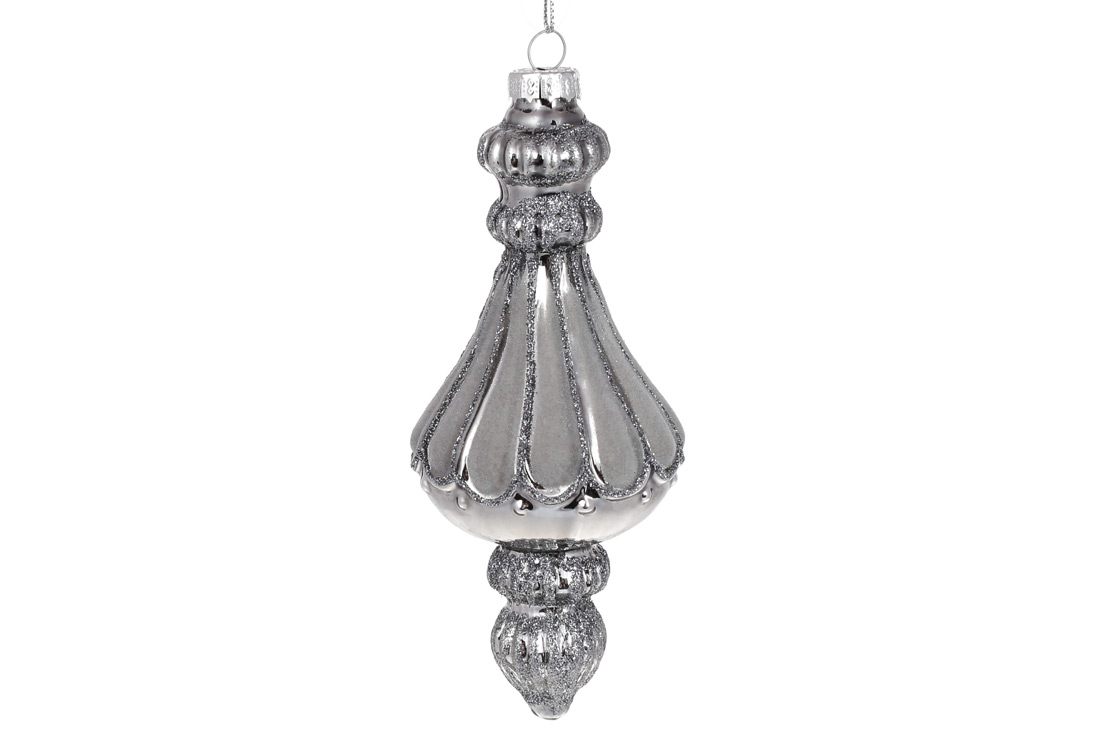 Ялинкова прикраса рельєфної форми 15см з оксамитовими вставками, колір - сріблястий антик