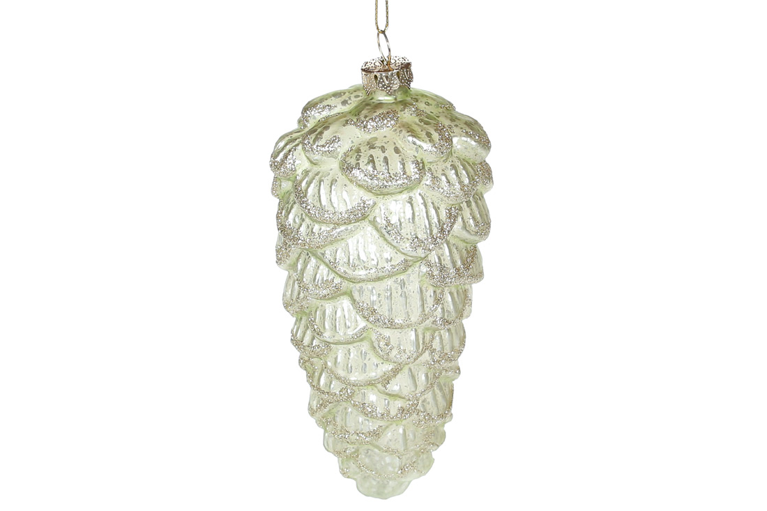 Ялинкова прикраса Шишка з гліттерною присипкою 13см, колір - ніжний зелений