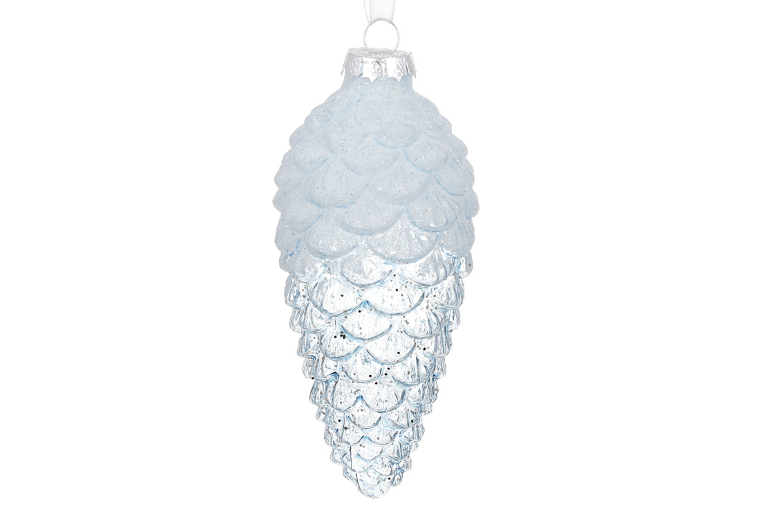 Ялинкова прикраса Шишка з декором із гліттера 14см, колір - зимове небо
