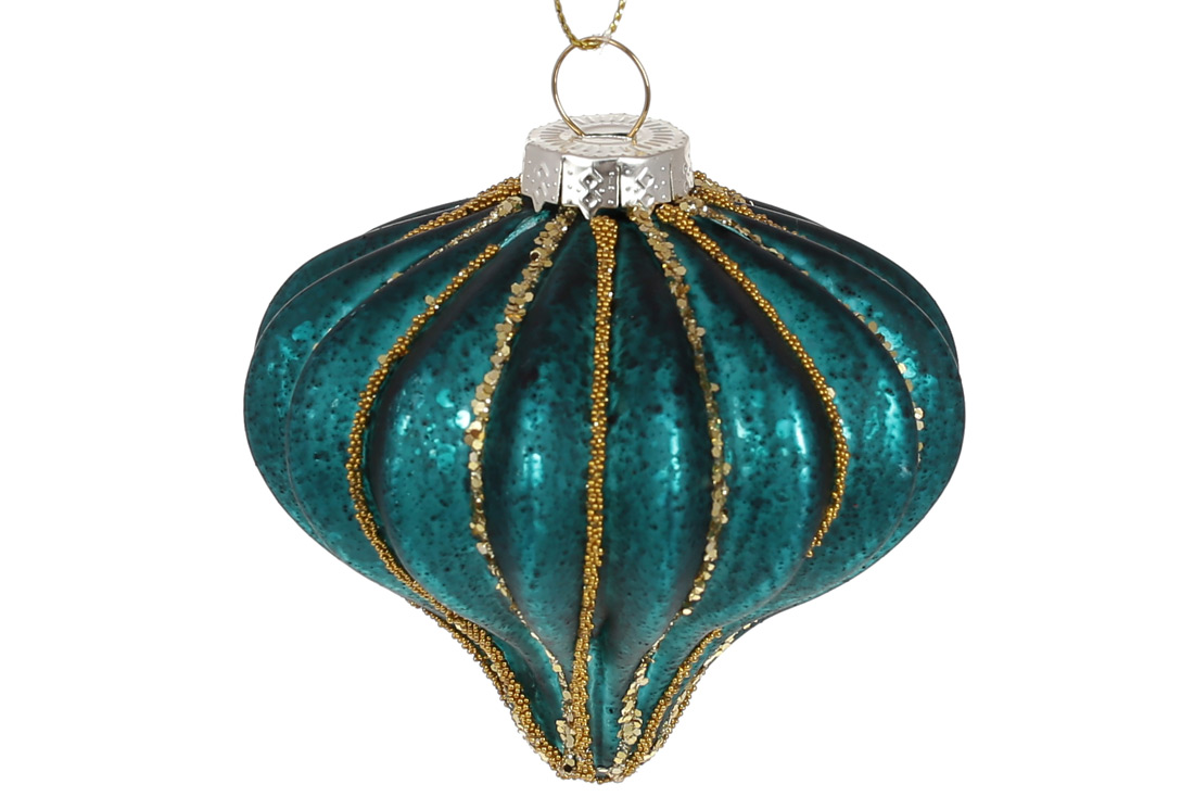Ялинкова прикраса рельєфної форми з декором із гліттера 8см, колір - темно-бірюзовий