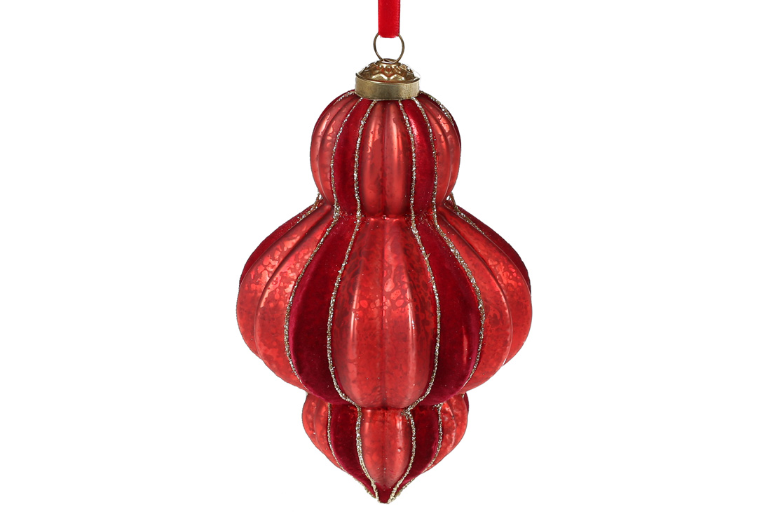 Ялинкова прикраса з покриттям матовий антик та оксамит, 15см, колір - червоний