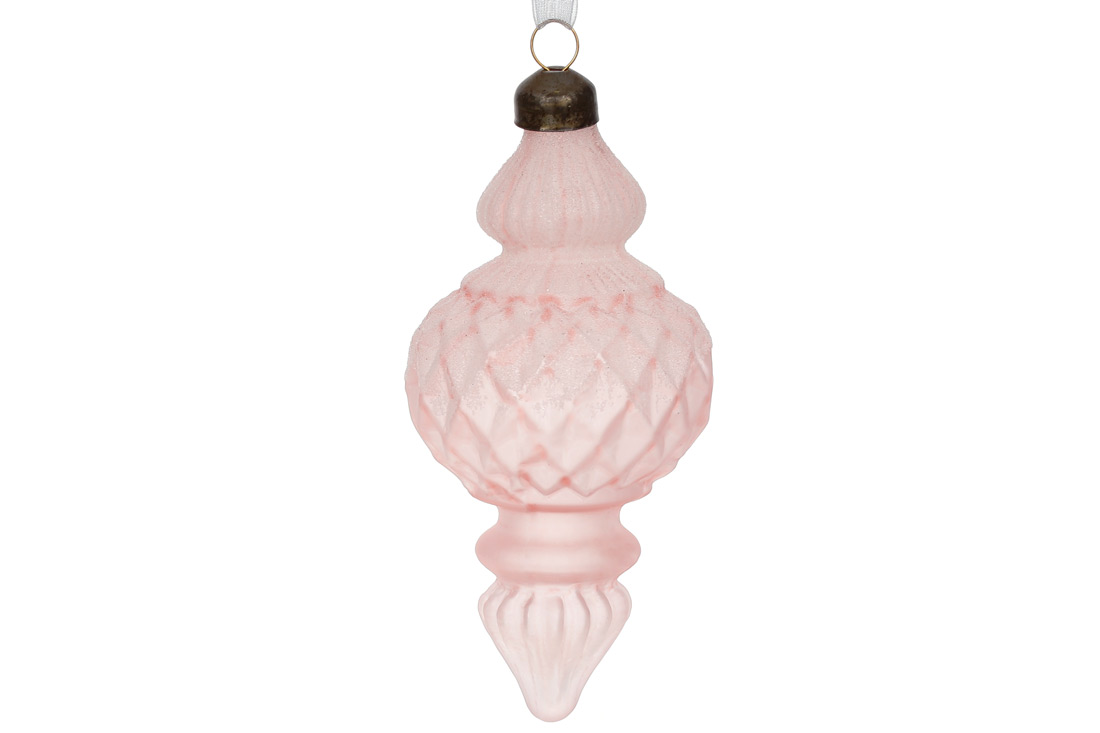 Ялинкова прикраса рельєфної форми 14.5см з гліттером, колір - рожево-бежевий