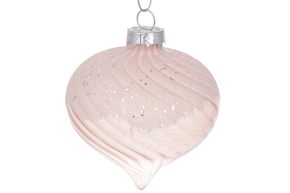 Ялинкова прикраса рельєфної форми 8см із гліттером, колір - рожево-бежевий