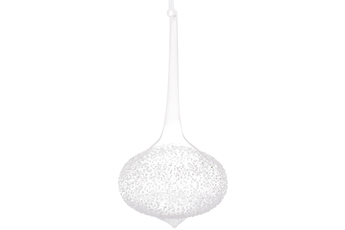 Ялинкова прикраса з прозорого скла з покриттям лід та гліттером, 20см