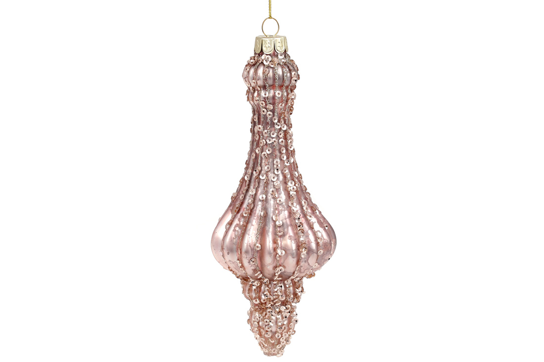 Ялинкова фігурна прикраса з гліттером 16см, колір - вечірня троянда