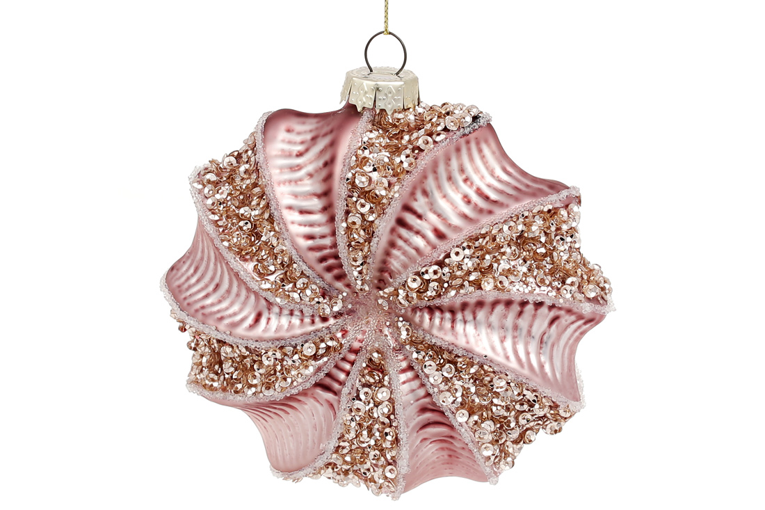 Ялинкова фігурна прикраса з гліттером 10см, колір - вечірня троянда